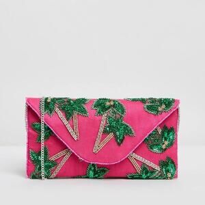 From St Xavier Tropica Pink Palm Tree Beaded Convertible Clutch